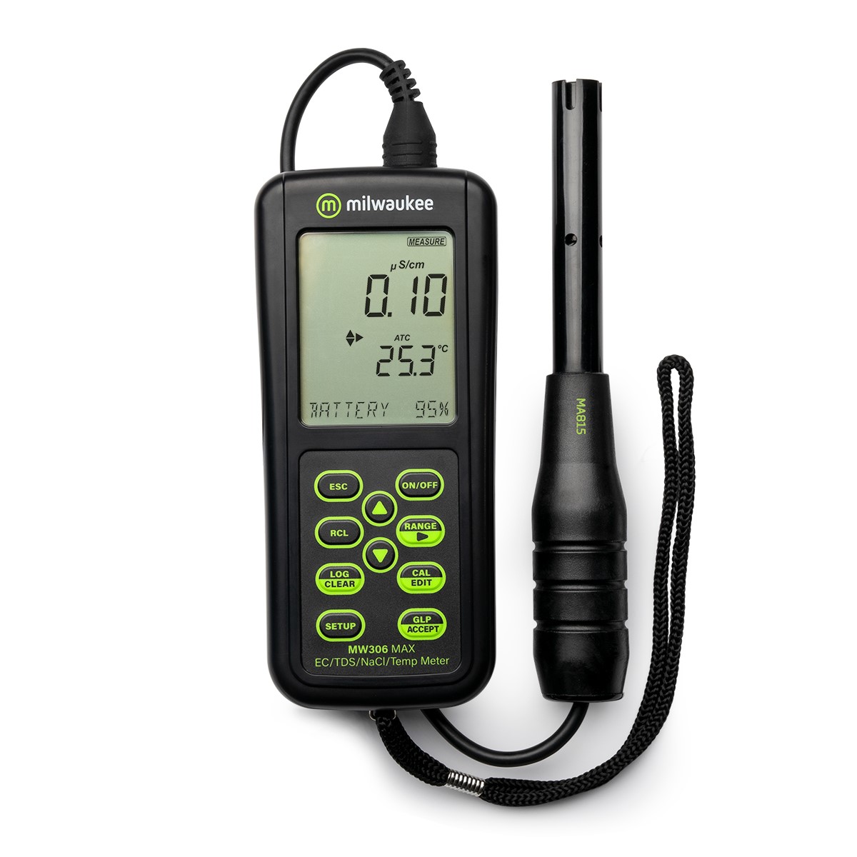 MW306 MAX Waterproof EC/TDS/NaCl/Temp Logging Portable Meter