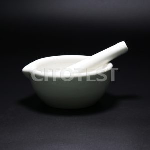 Porcelain mortars, glazed, with spout and pestles