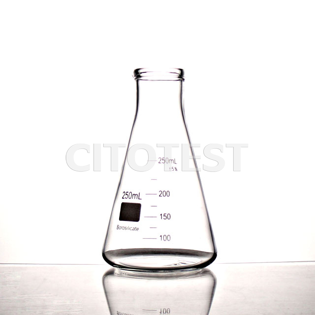 Conical flask, borosilicate 3.3 glass material, long narrow neck